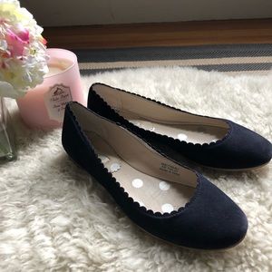 Boden Ballet Flats Navy Blue Suede Scalloped Edge
